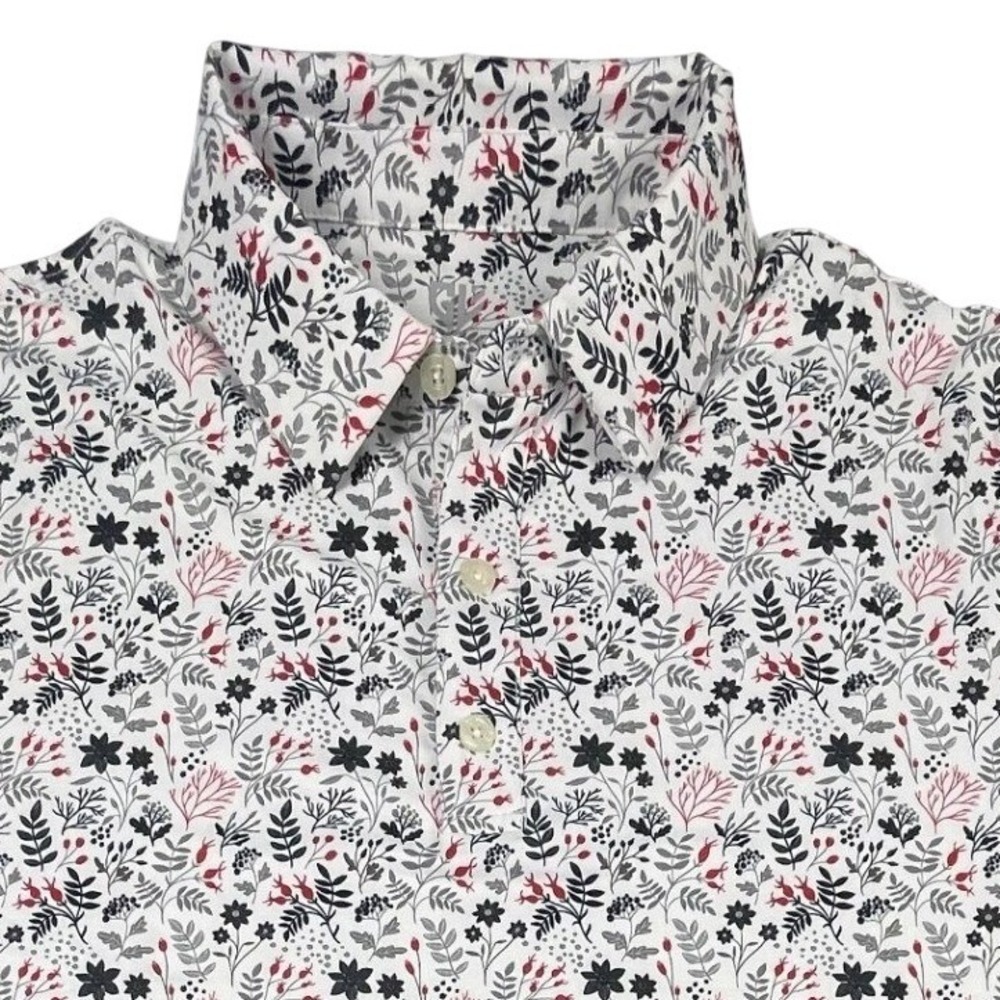 Graham Luxe Polo Shirt Mens M White Summer Flower Golf Performance Floral